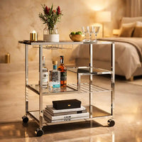 Metallic Minimalist Frame Design Bar Cart Trolley with Glass Shelves
