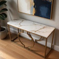 Metallic Ring Console Table with White Marble Table Top