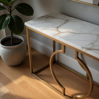 Metallic Ring Console Table with White Marble Table Top