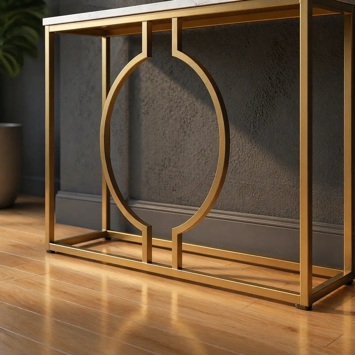 Metallic Ring Console Table with White Marble Table Top