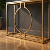 Metallic Ring Console Table with White Marble Table Top