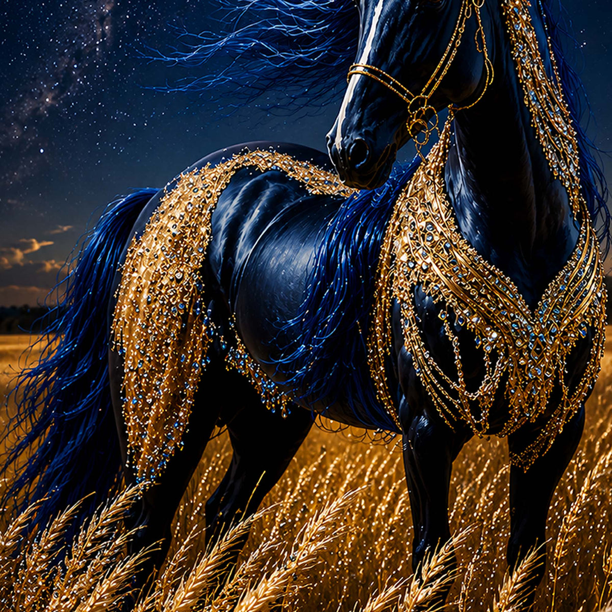 Midnight Blue Horse Floating Frame Crystal Wall Painting