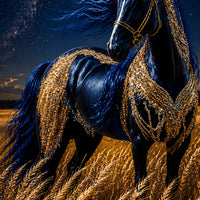 Midnight Blue Horse Floating Frame Crystal Wall Painting