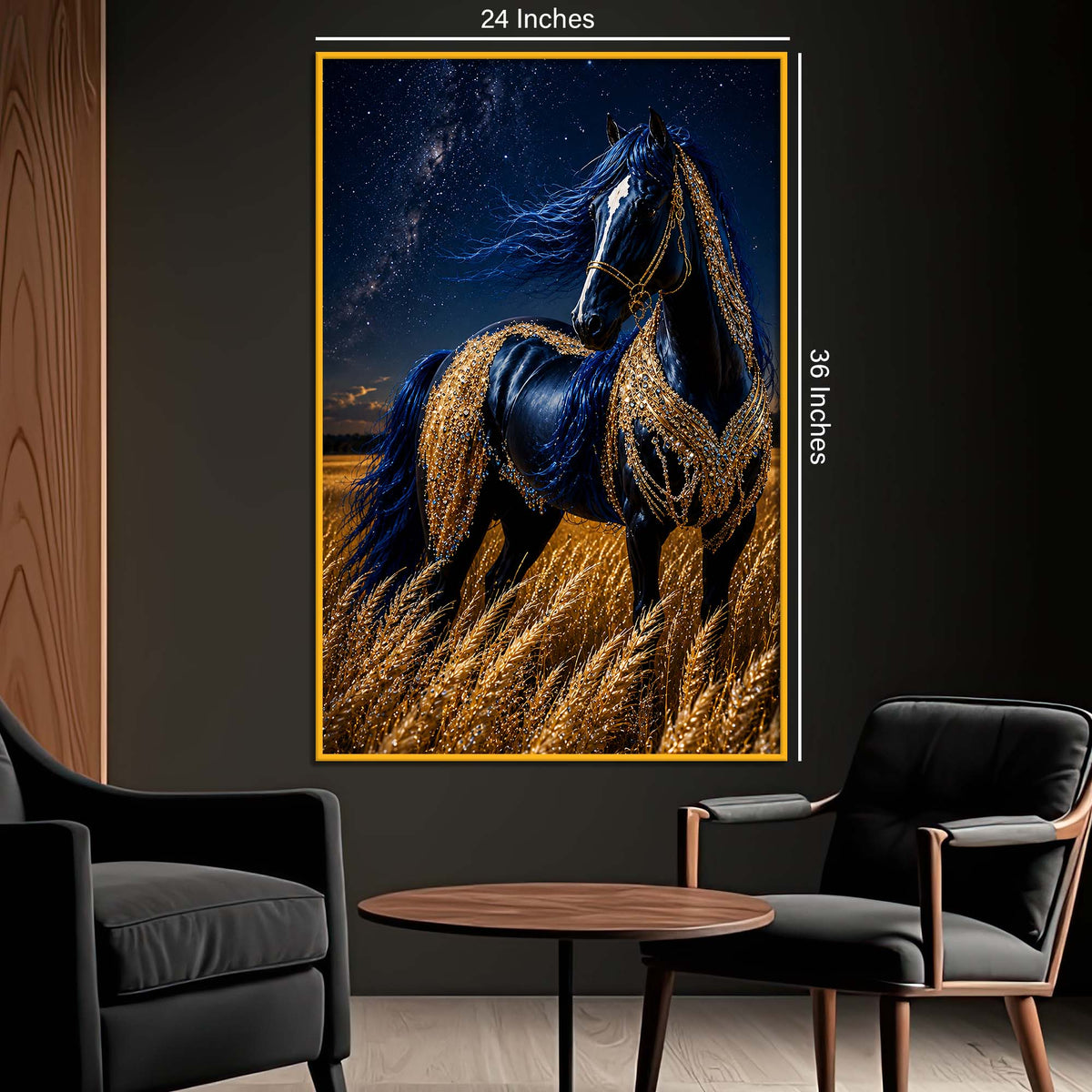 Midnight Blue Horse Floating Frame Crystal Wall Painting