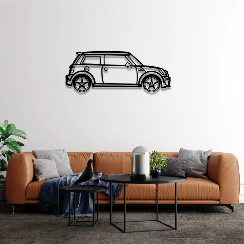 Mini Hatchback Car Metal Wall Hanging for Wall Decor
