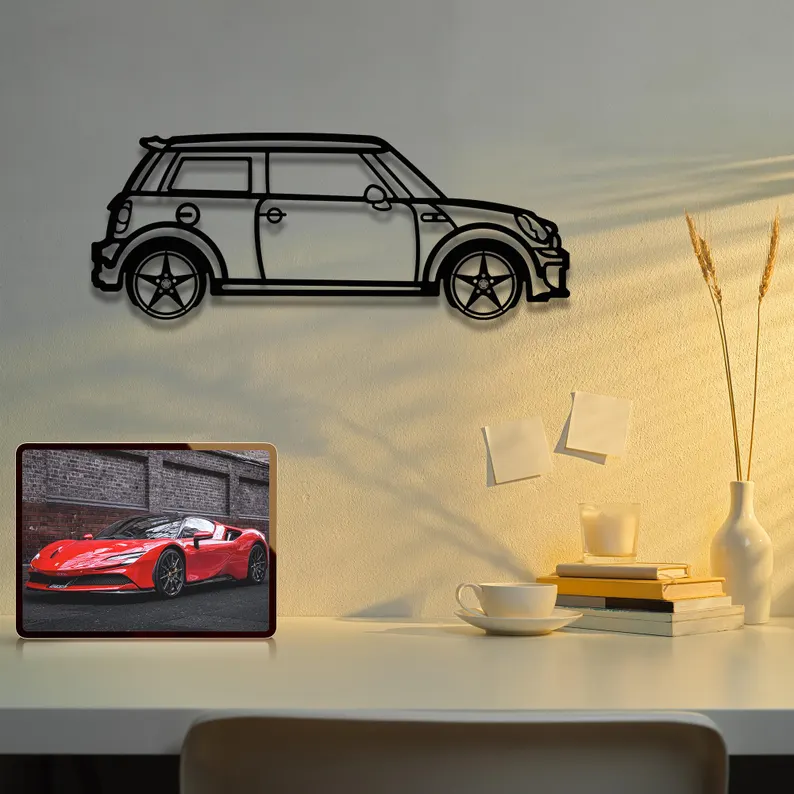 Mini Hatchback Car Metal Wall Hanging for Wall Decor