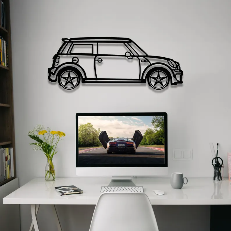 Mini Hatchback Car Metal Wall Hanging for Wall Decor