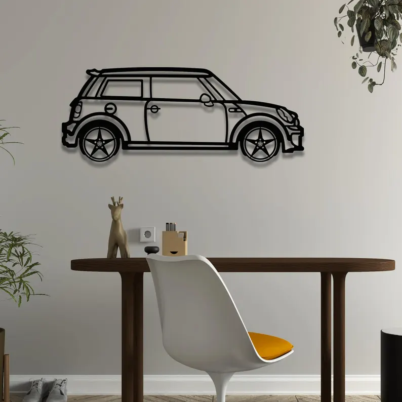 Mini Hatchback Car Metal Wall Hanging for Wall Decor