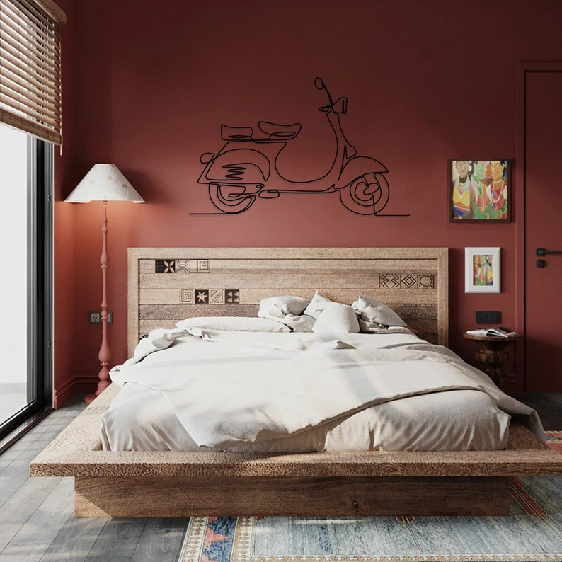 Minimal Scooter Line Art Metal Wall Hanging
