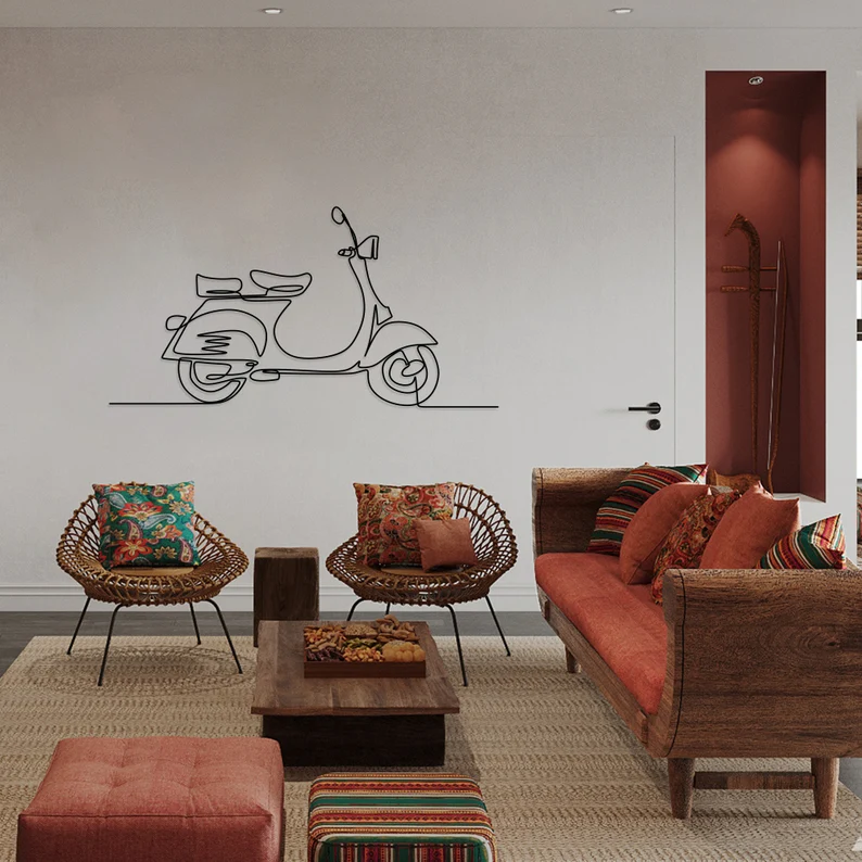 Minimal Scooter Line Art Metal Wall Hanging