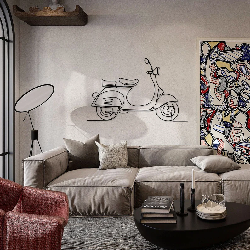 Minimal Scooter Line Art Metal Wall Hanging