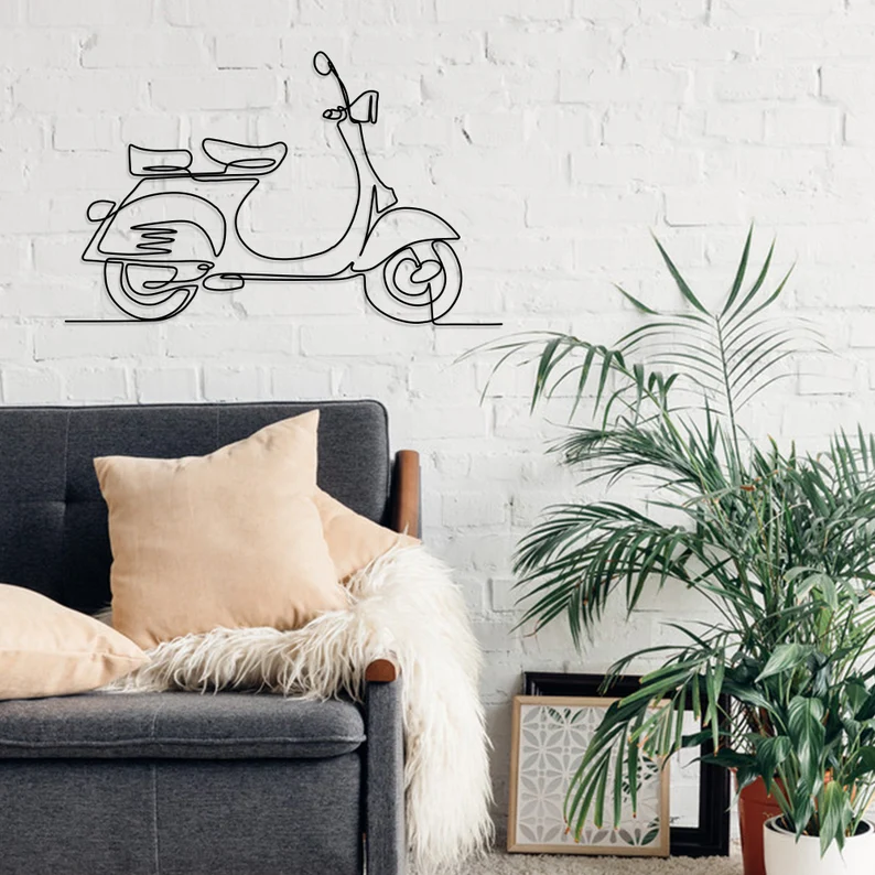 Minimal Scooter Line Art Metal Wall Hanging