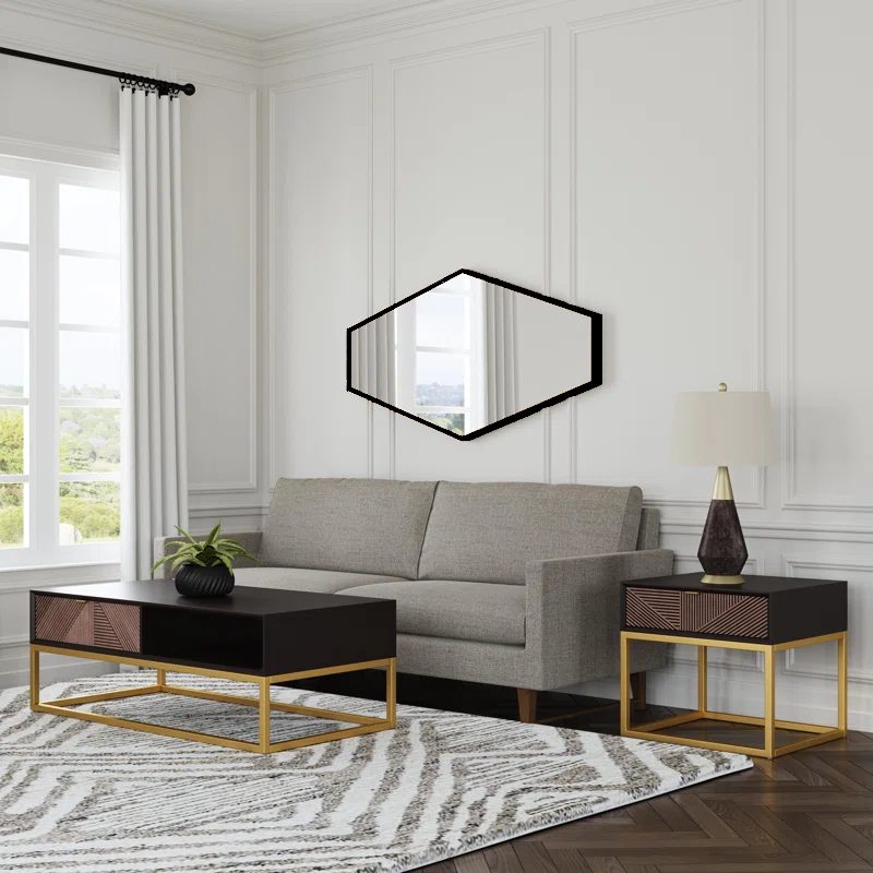 Minimalist Hexagon Black Framed Metal Finish Bathroom Mirror
