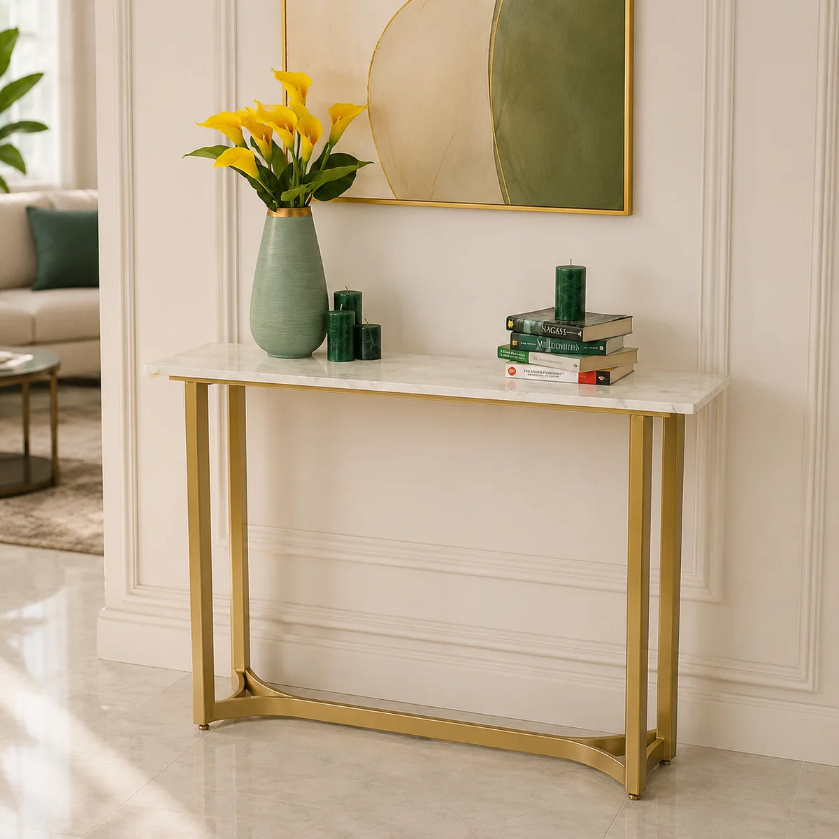 Minimalist Marble Console Table with Gold Legs