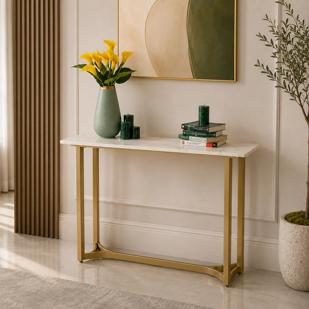 Minimalist Marble Console Table with Gold Legs
