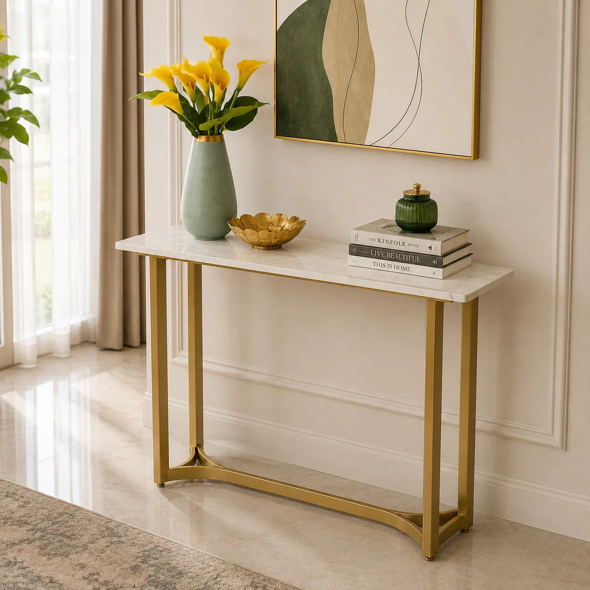 Minimalist Marble Console Table with Gold Legs
