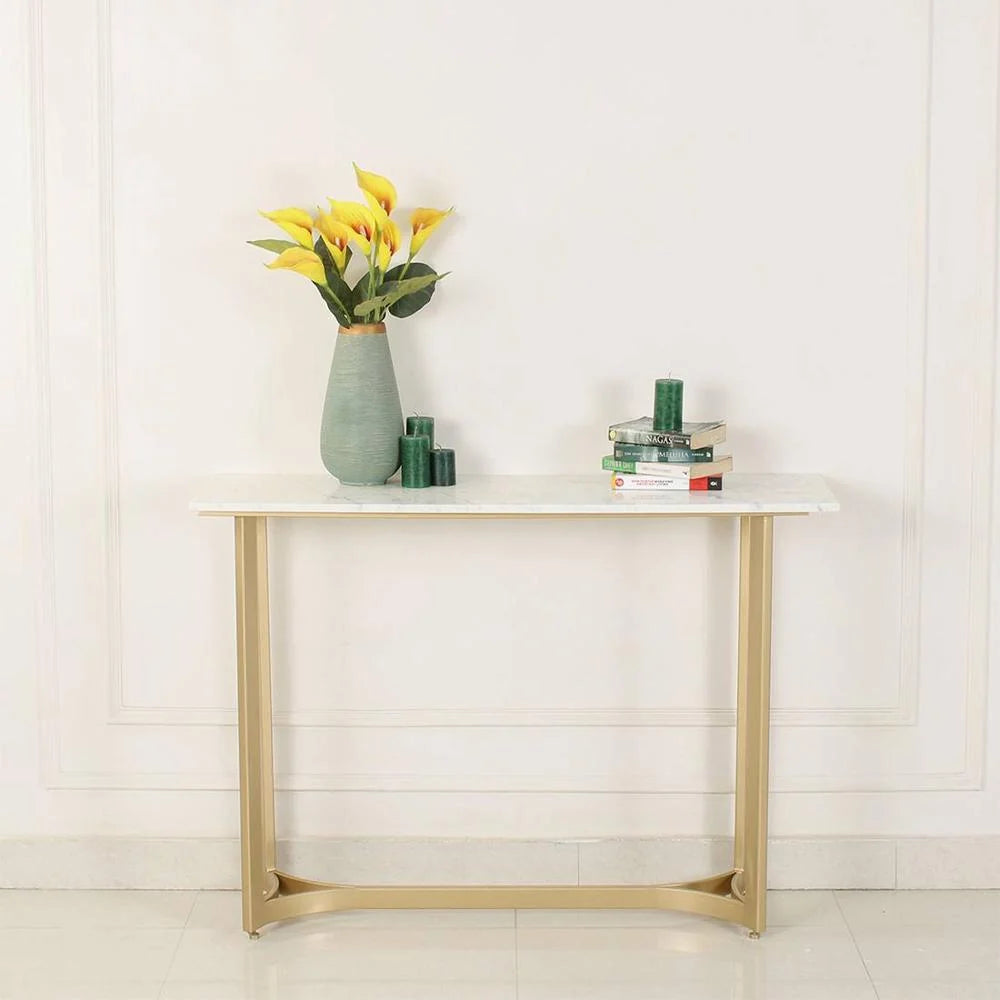Minimalist Marble Console Table with Gold Legs