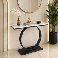 Minimalist Marble Console Table with Sleek Black Circular Base