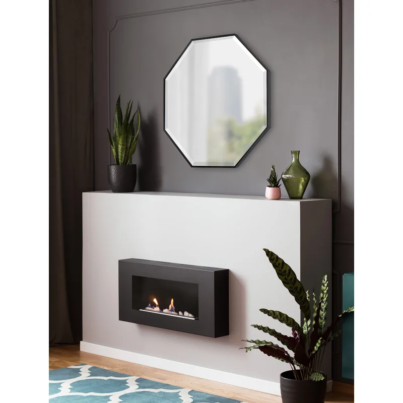 Minimalist Octagon Artistic Black Framed Metal Finish Bathroom Mirror