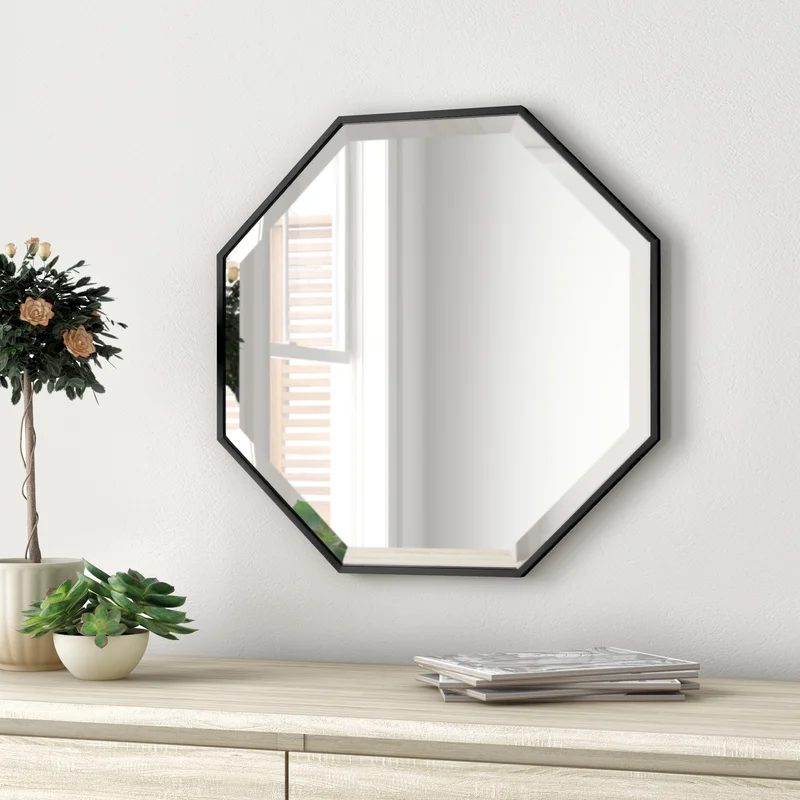 Minimalist Octagon Artistic Black Framed Metal Finish Bathroom Mirror