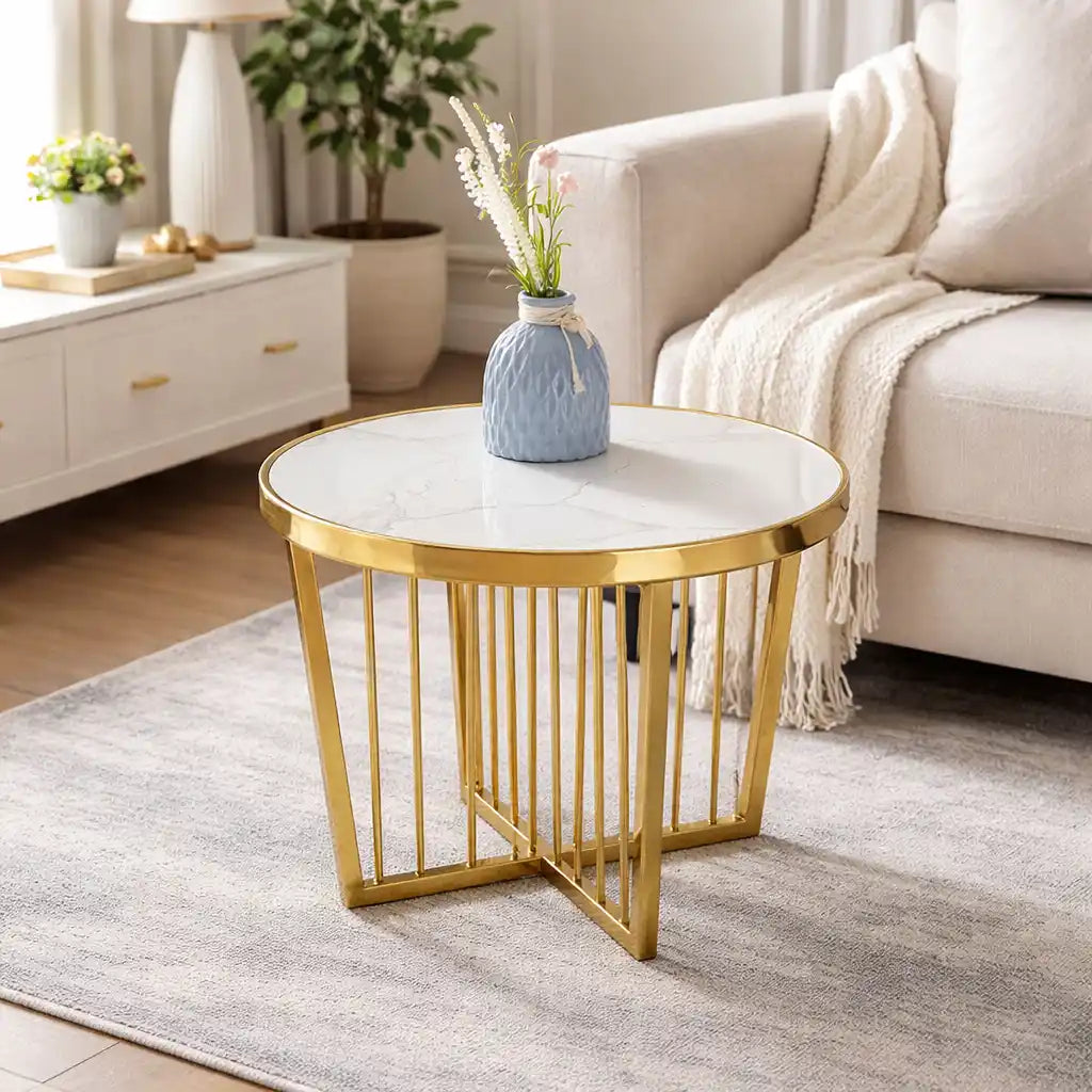 Minimalist Round Coffee Table Pair with Chic Gold Design