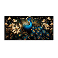 Miraculous Royal Peacock Resting in a Garden of Golden Blooms Canvas Wall Painting