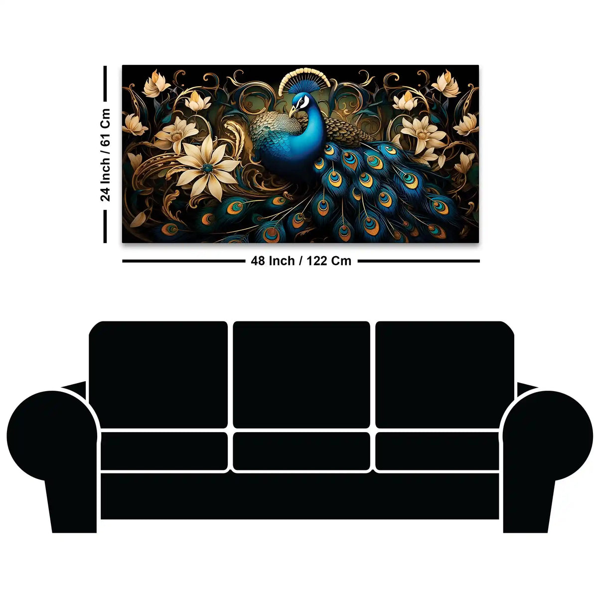 Miraculous Royal Peacock Resting in a Garden of Golden Blooms Canvas Wall Painting