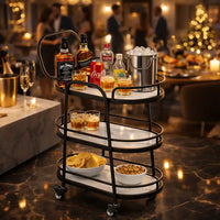 Modern 3-Tier Black Bar Cart with White Shelves