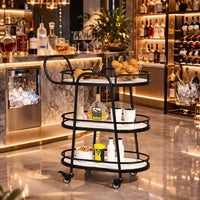 Modern 3-Tier Black Bar Cart with White Shelves