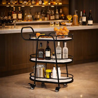 Modern 3-Tier Black Bar Cart with White Shelves