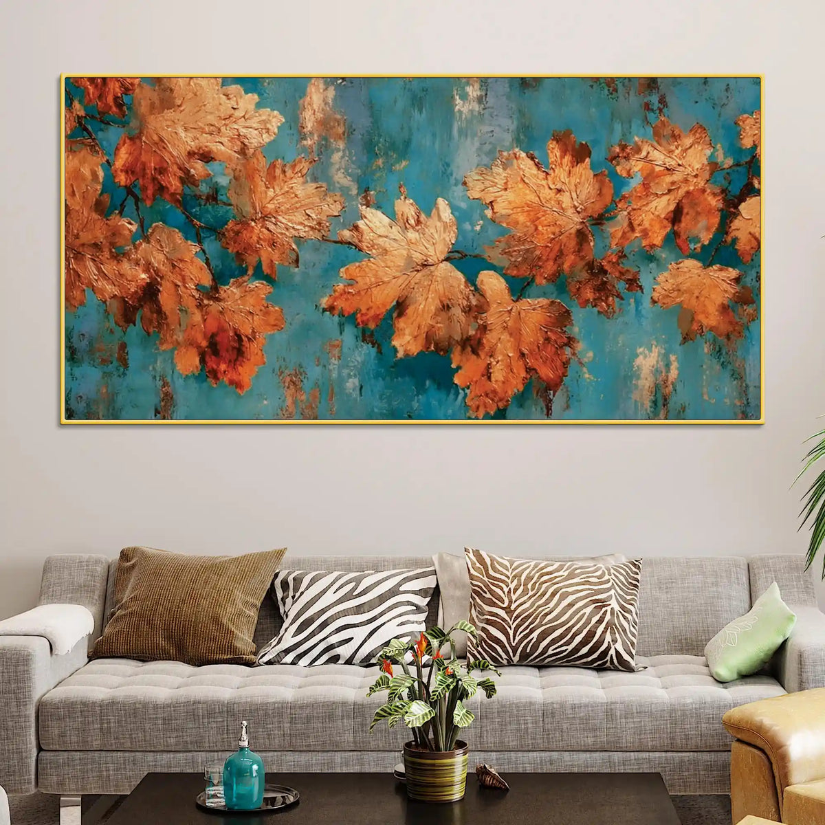 Modern Abstract Autumn Leaves Canvas Wall Painting for Home