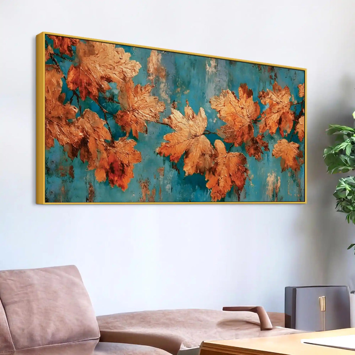Modern Abstract Autumn Leaves Canvas Wall Painting for Home