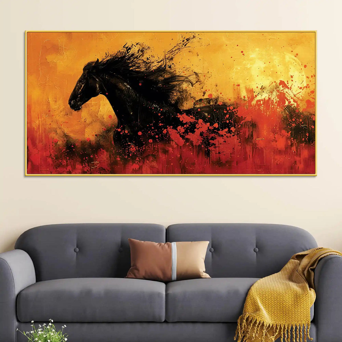 Modern Abstract Black Horse Canvas Painting