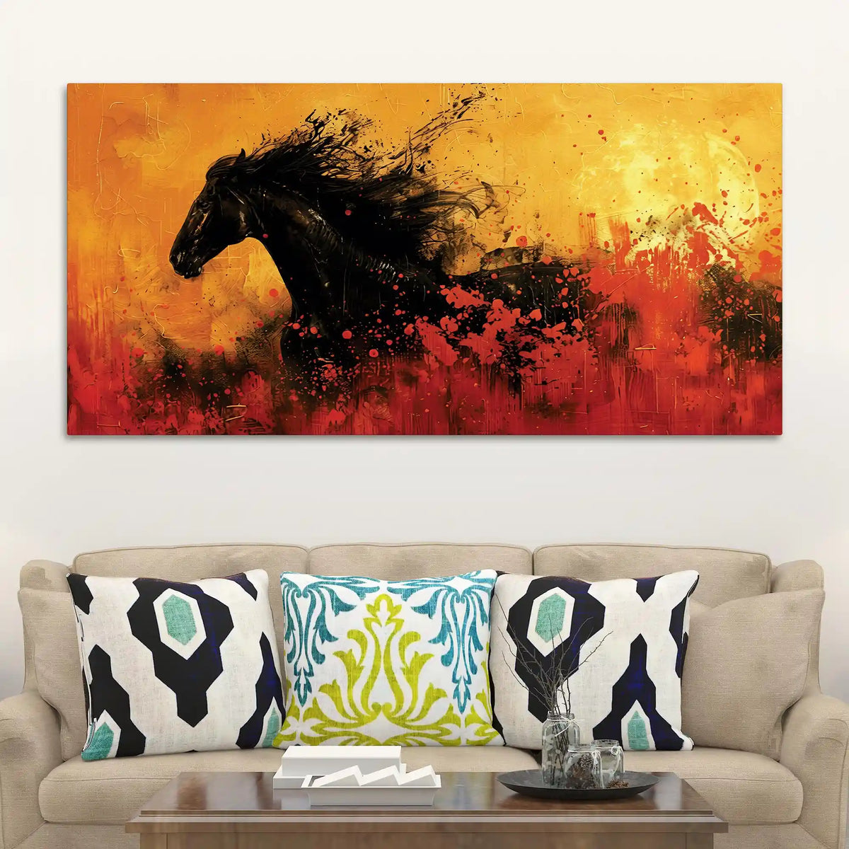 Modern Abstract Black Horse Canvas Painting