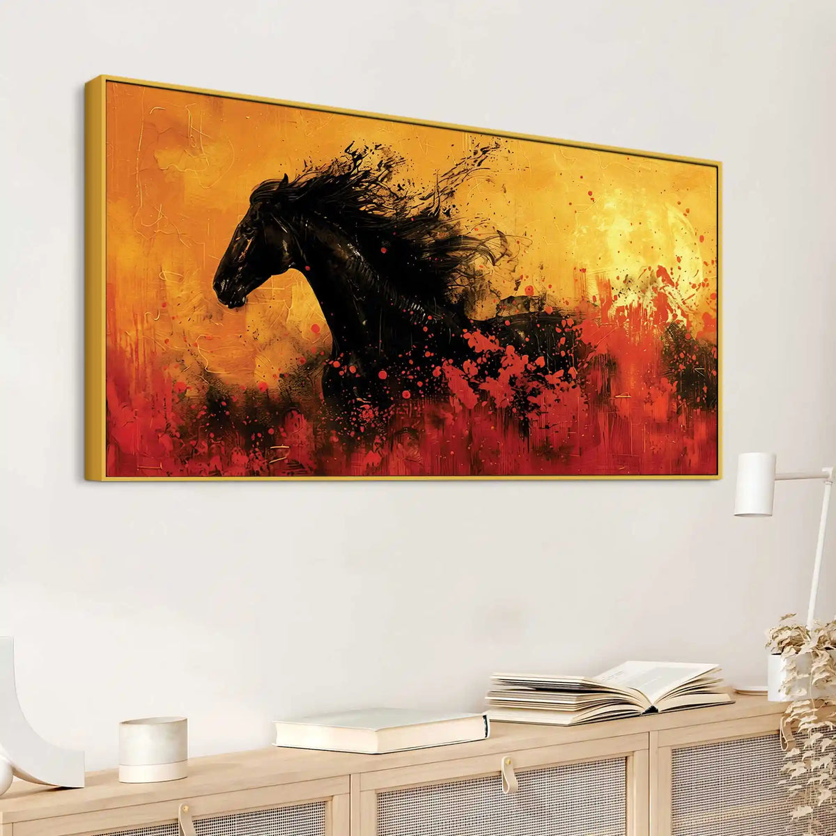 Modern Abstract Black Horse Canvas Painting