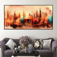 Modern Abstract City Skyline Canvas Painting for Stylish Interiors