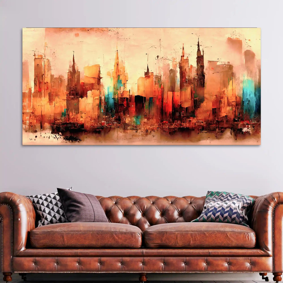 Modern Abstract City Skyline Canvas Painting for Stylish Interiors