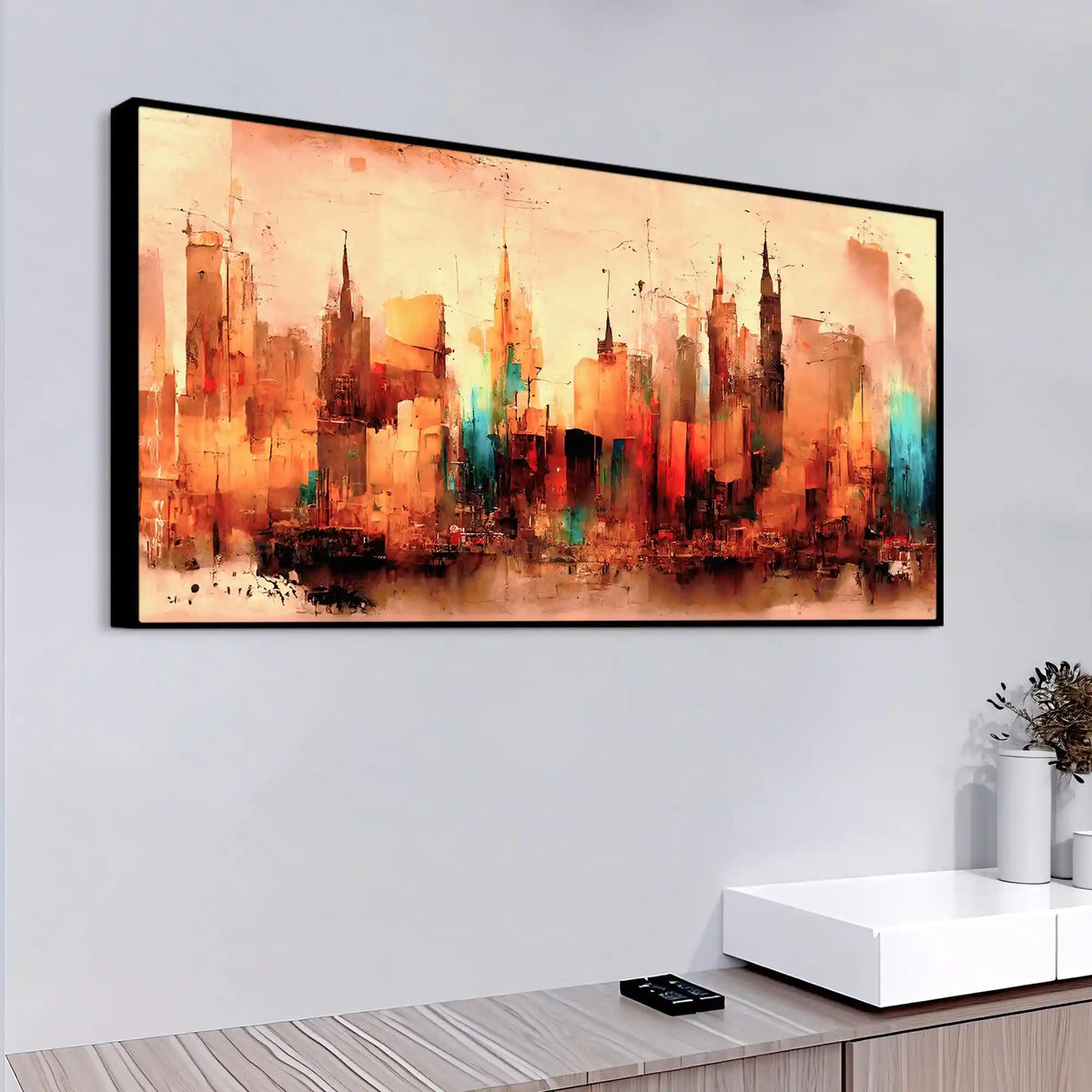 Modern Abstract City Skyline Canvas Painting for Stylish Interiors