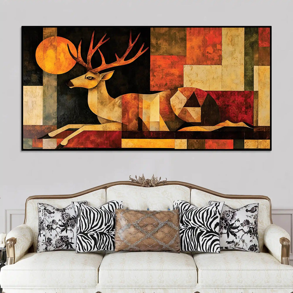 Modern Abstract Deer Canvas Painting for Living Room Wall Decor