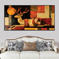 Modern Abstract Deer Canvas Painting for Living Room Wall Decor