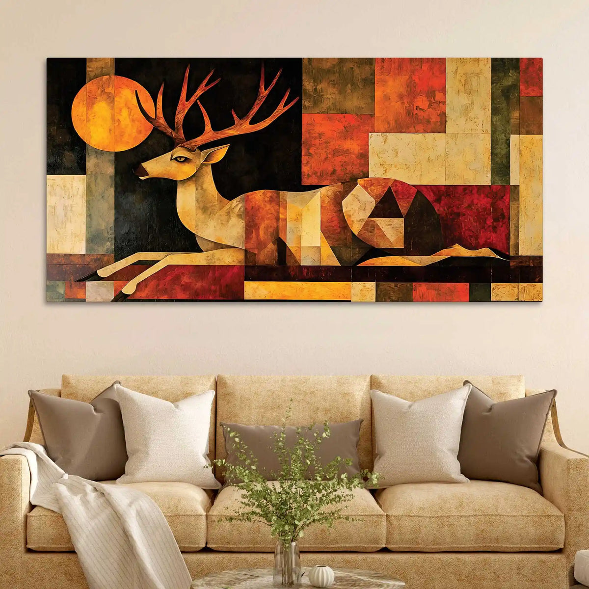 Modern Abstract Deer Canvas Painting for Living Room Wall Decor