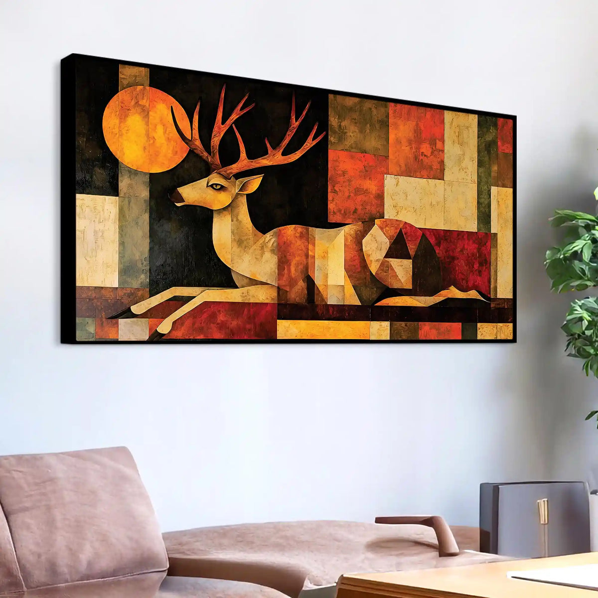 Modern Abstract Deer Canvas Painting for Living Room Wall Decor