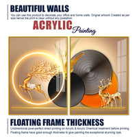 Modern Abstract Golden Deer Acrylic Art Floating Wall Painting Set Of 2