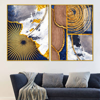 Modern Abstract Marble and Wood Texture Acrylic Floating Wall Painting Set of 2