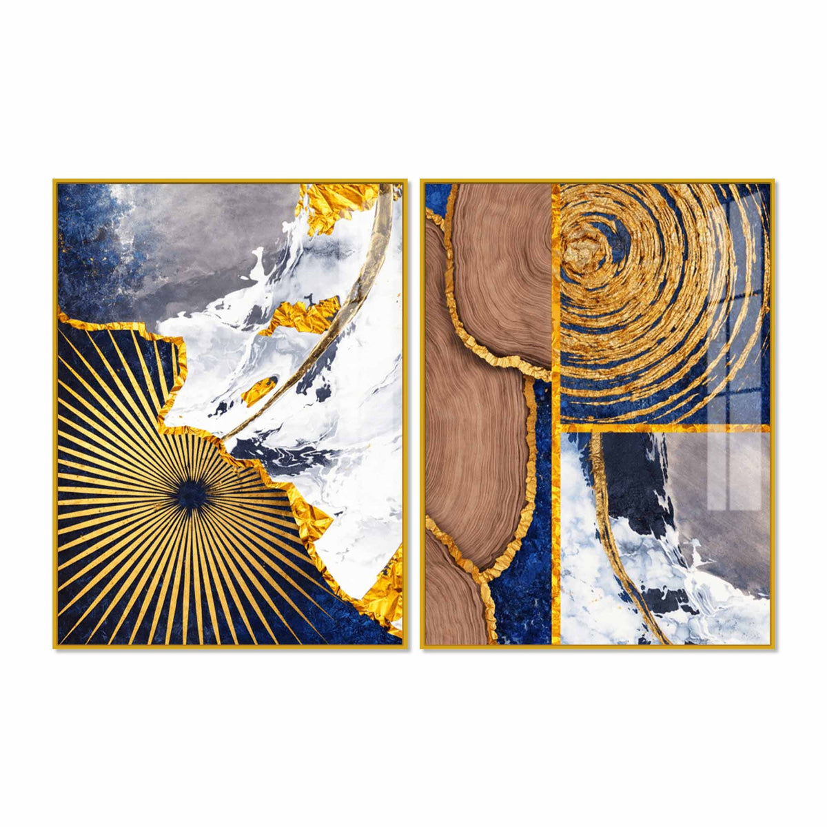 Modern Abstract Marble and Wood Texture Acrylic Floating Wall Painting Set of 2