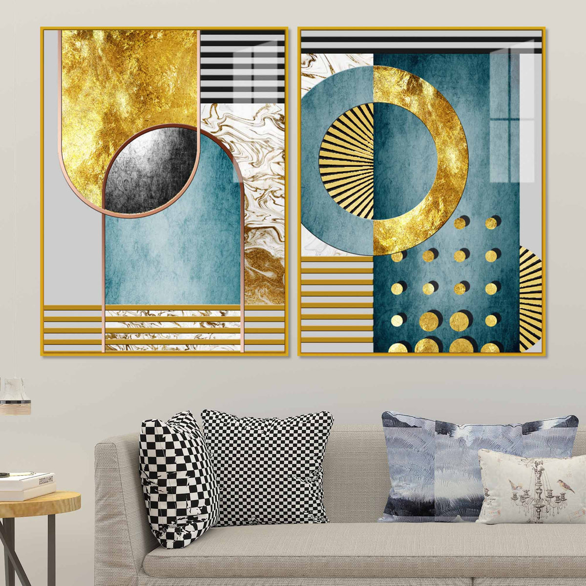 Modern Abstract Shapes Acrylic Floating Wall Painting Set of 2
