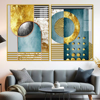 Modern Abstract Shapes Acrylic Floating Wall Painting Set of 2
