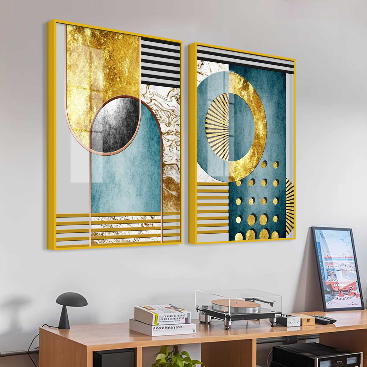 Modern Abstract Shapes Acrylic Floating Wall Painting Set of 2
