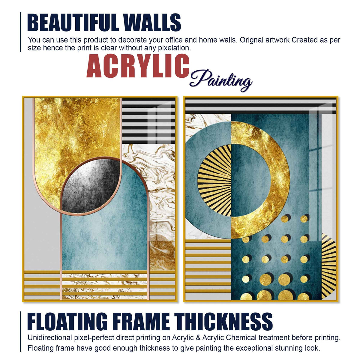 Modern Abstract Shapes Acrylic Floating Wall Painting Set of 2