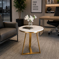 Modern Accent Side Table with White Marble Top and Gold Base